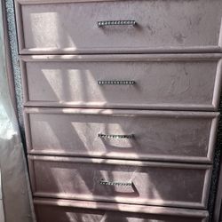 5-Drawer Pink Velvet Dresser with Glam Glitter Trim 