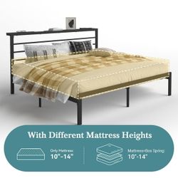 King Size Bed Frame with Shelves Headboard, Black  Features 