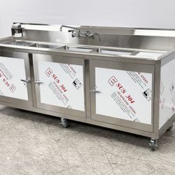 90 Inch Commercial 3 Compartment Outdoor Portable Food Truck Concession Hand Washing Sink Station With Three Cabinets