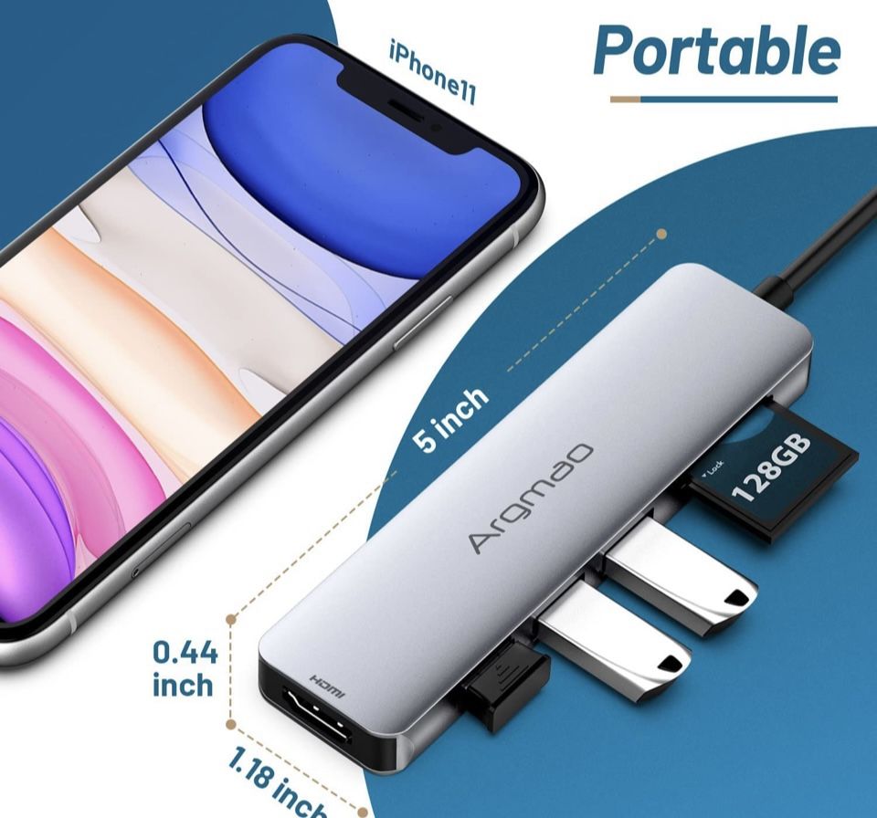 6 in 1 USB Type C HUB with 4K@30Hz HDMI, 3 USB 3.0 Ports, SD/TF Card Reader, Multiport Adapter Dongle Compatible for MacBook Air Pro Google Chromebook