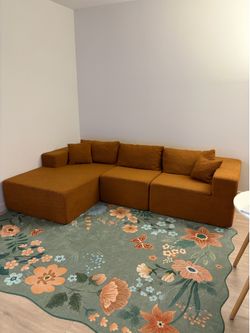 Orange Boucle Sectional Couch