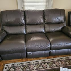 3 Piece Sofa Set Brown Reclining, Love Seat 