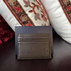 polo Ralph Lauren men’s credit card wallet in brown with gift box in leather