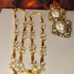 #1731, GORGEOUS, 10K GP VINTAGE SET, PEARLS, NECKLACE & EARRINGS
