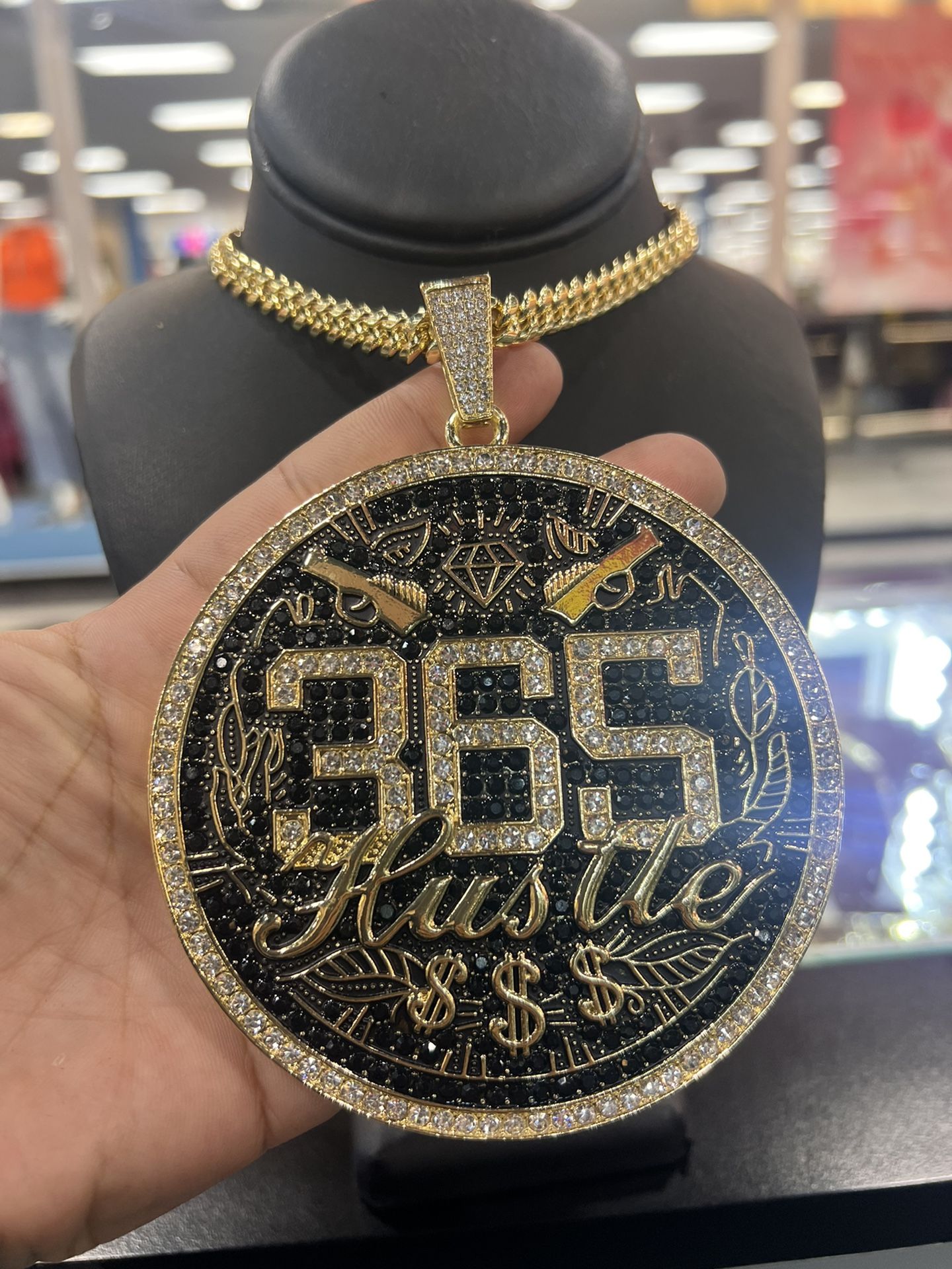 Large 365 Hustle Pendant with Genuine Cz Micro Pave Stone