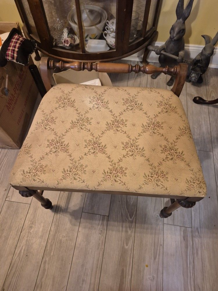 MCM SOLID WOOD VANITY, CHAIR WITH CUSHION SEAT