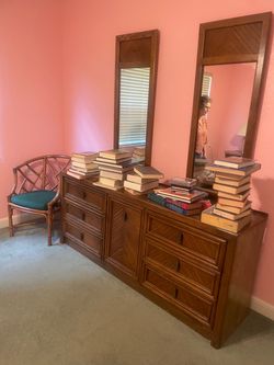Wood Dresser with Two Mirrors