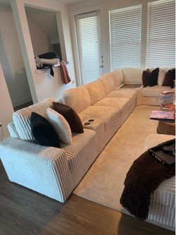 Modern Oversized Cream Modular Sectional Sofa with Ottoman