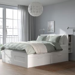 IKEA brimnes queen bed frame with storage and headboard