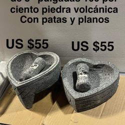 Molcajetes de piedra volcánica de corazón