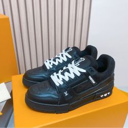  LV Black Sneakers | Embossed Logos & White Laces, Stylish Streetwear(off136)97
