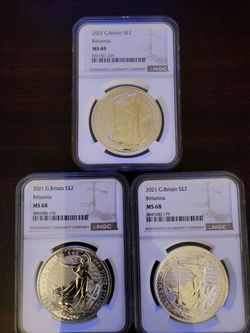 3- G. Britain S£2 Britannias NGC 1oz Silver Coins