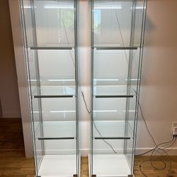 2 IKEA Detolf Glass Display Cases With Luke Lights 