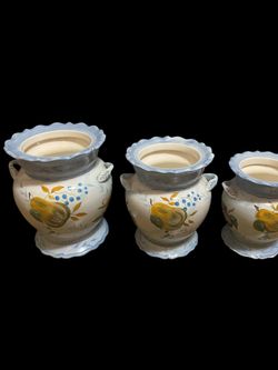 Capriware Light Blue Hand-Painted Fruit Ceramic Jar/Canister/ vase 9” W/o 