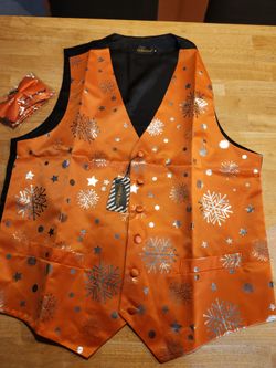 Orange Vest, Bow Tie, Cufflinks, and pocket scarf, size medium