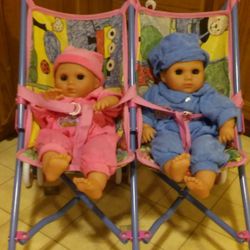 RARE HTF Collectors Twin Babydolls with twin stroller