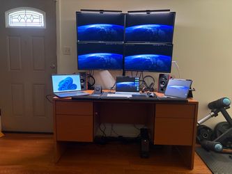 Complete 4-Monitor Home Office Workstation – Solid Wood 5ft Desk, Sceptre Displays, Mount & Power Hub