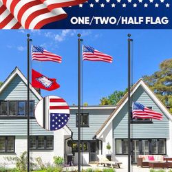 NEW IN BOX - 25 ft. Heavy Duty Aluminum Sectional Flagpole Kits for Outside Inground Garden 3 ft. x 5 ft. American Flag Ball Topper