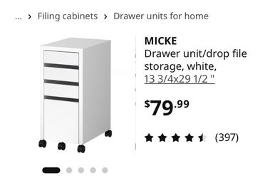 IKEA MICKE Drawer unit/drop file storage, white. $35 each $60 for both location below. Used in good condition with some cosmetic  blemishes. These ble