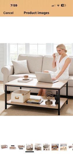 SUPER DEAL 2-Tier Industrial Coffee Table with Storage Shelf for Small Apartment Living Room, Rectangle Wood and Stable Metal TV Stand Side End Table,