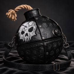 Black Skull Style Crossbody Bag with Rope Accent