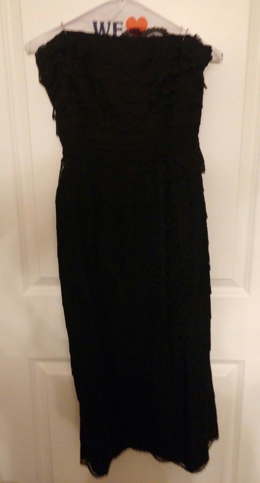 Vintage 50s Black Scalloped Lace Strapless Semi Formal Party Dress
