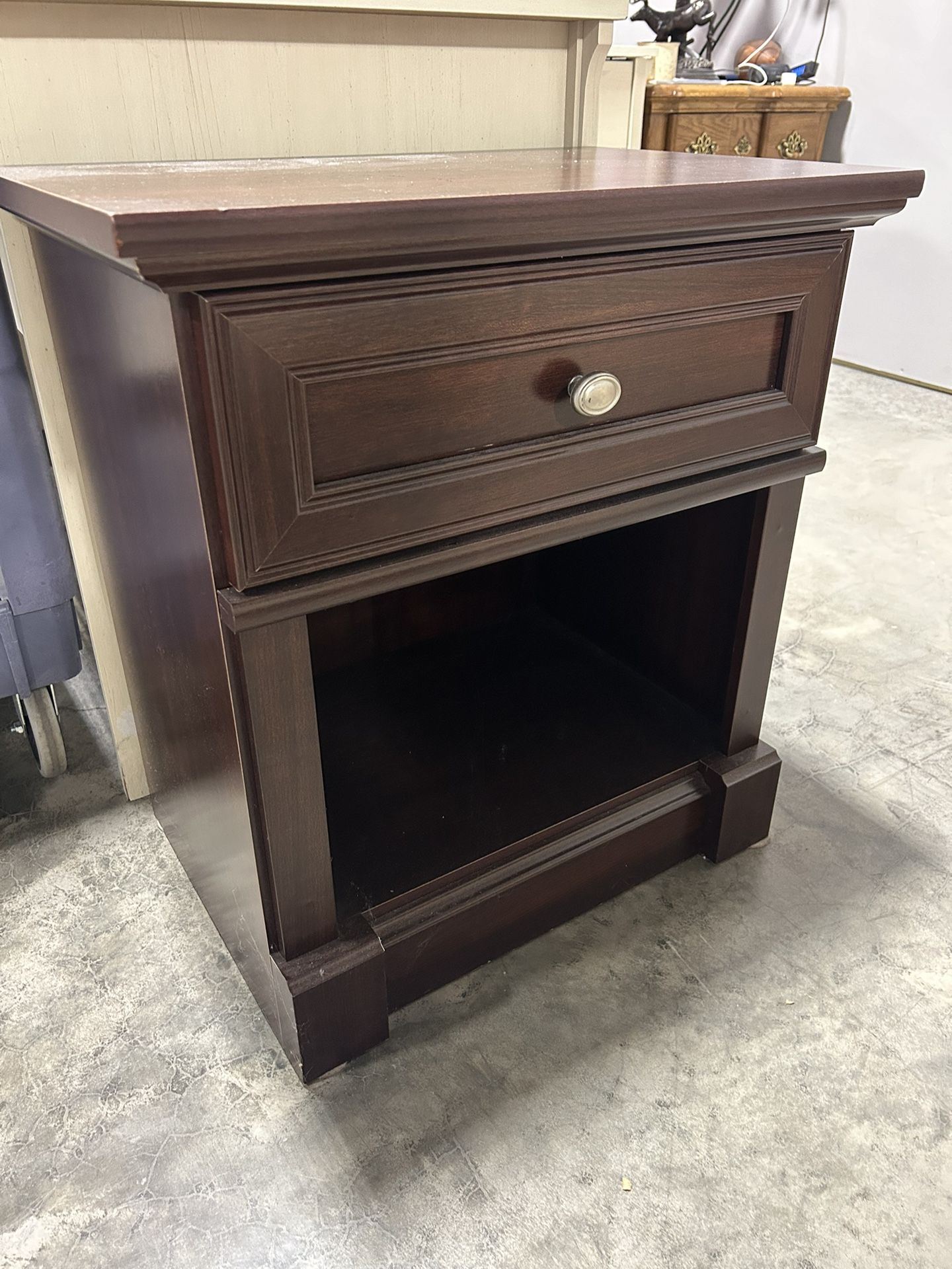 Dark Wood End Table And Drawer