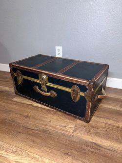 Vintage Black & Brass Travel Trunk / Storage Chest
