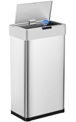 Arlopu Automatic Trash Can, Sensor Motion Stainless Steel Garbage Bin | Touchless Smart Waste Bin, W/Stay-Open, Soft Close Lid, Display Light for Kith