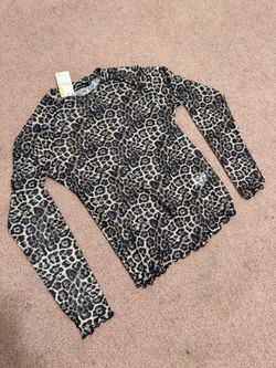 New xl cheetah leopard print sheer mesh long sleeve top shirt goth gothic blouse S 
