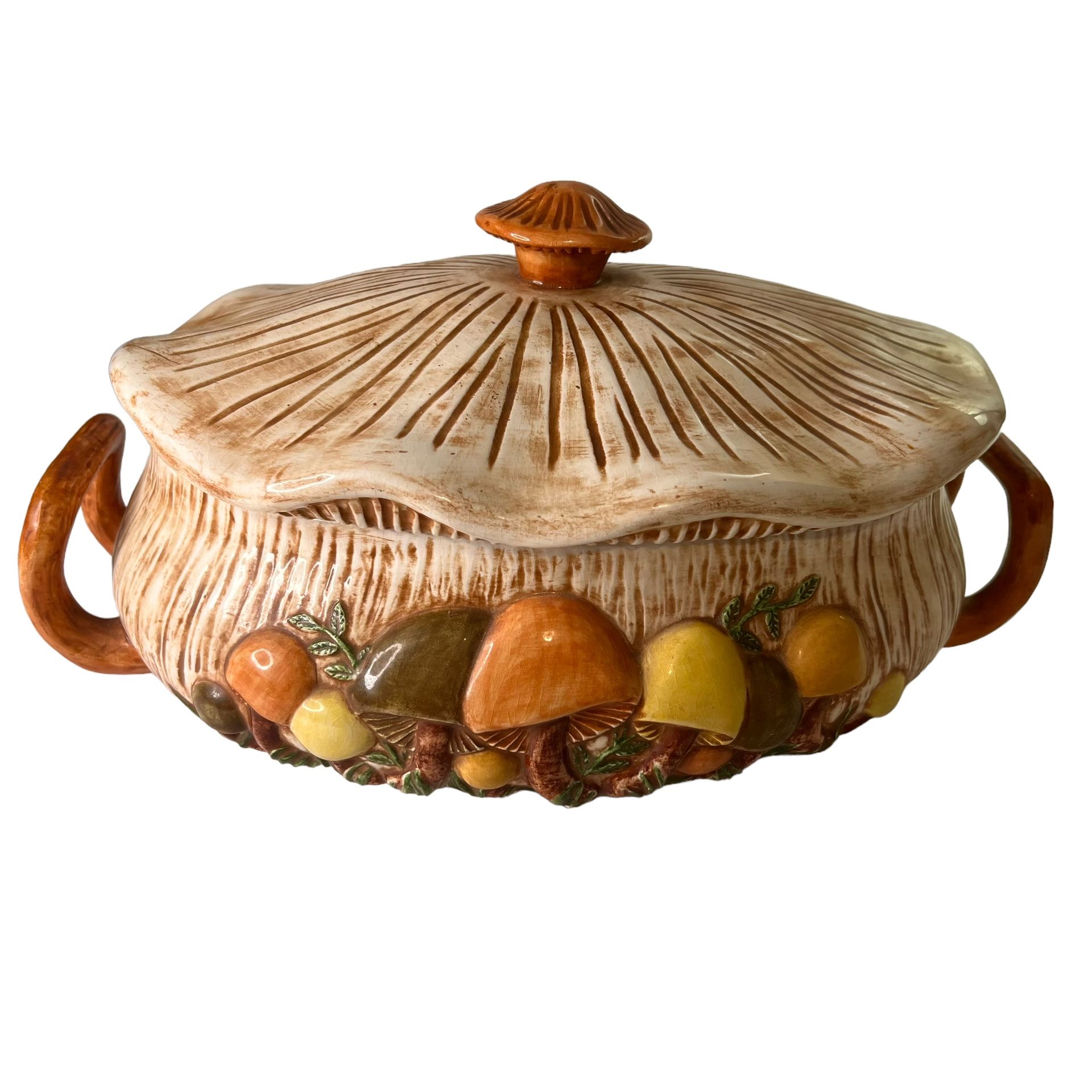 Vintage 1970s Arnels Mushroom Ceramic Covered Casserole Dish Tureen Bowl