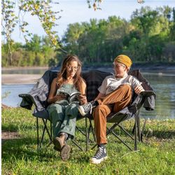 Brand new Double Camping Chair Padded Loveseat Camping Couch, Oversized 2 Person Camp Chairs with 2 in 1 Carry Bag, Heavy Duty Folding Lawn Chair Sofa