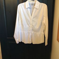 Women’s WORTHINGTON Cotton/polyester/spandex white long sleeve button down stretch blouse… Size large