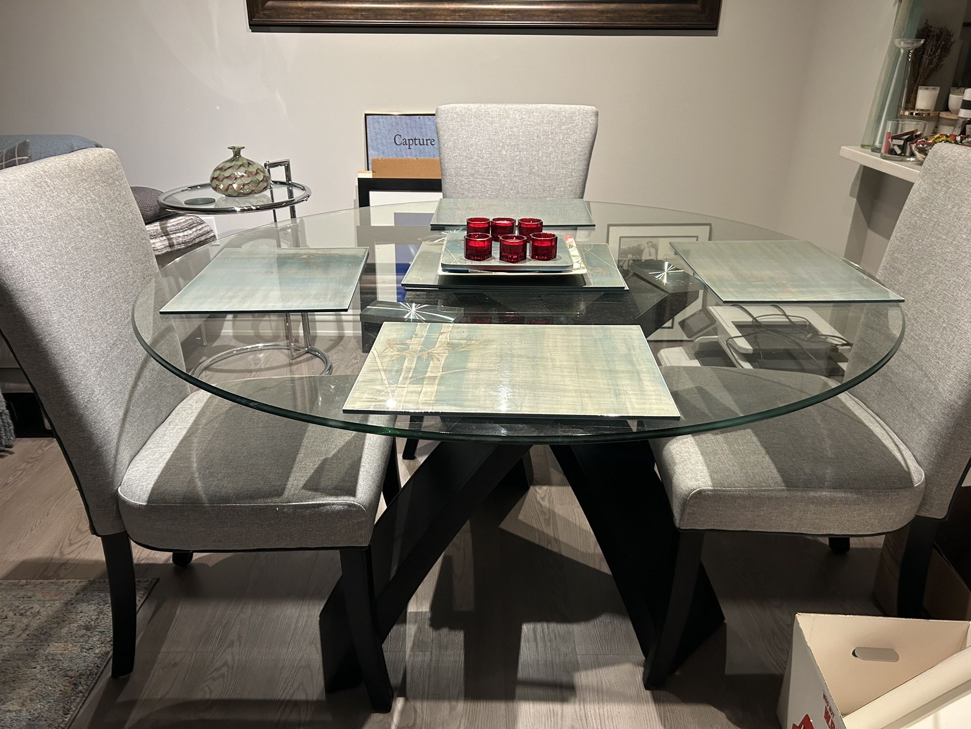 Glass Top Dining Table Set With 6 Chairs