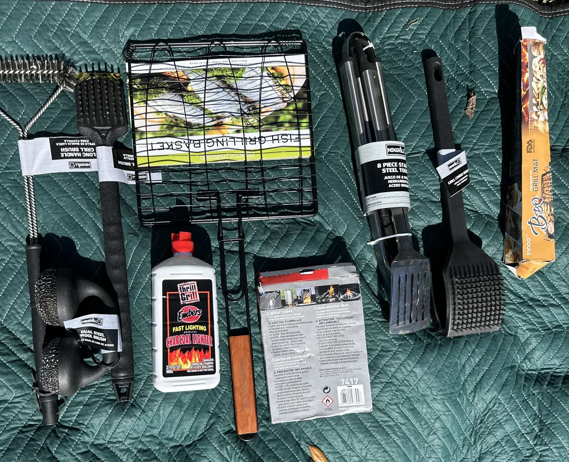 Grill Set Brushes Tools Mat Combo