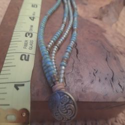 Native Made Turquoise Beaded Leather Bracelet 