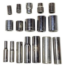 Craftsman 17 Pc Socket Set 1/4" 1/2" Drive 3/16-11/16" SAE 6-12 Pt Deep Shallow