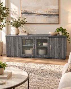 Brand New Luxury Modern Gray Media Console / Credenza