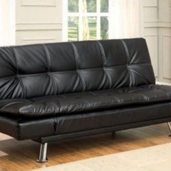 Brand New Black Leather Futon Sofa Sleeper 