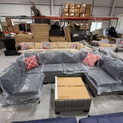 New 7-Piece Outdoor Patio Furniture Set, PE Rattan Wicker Sectional Sofa Conversation Set