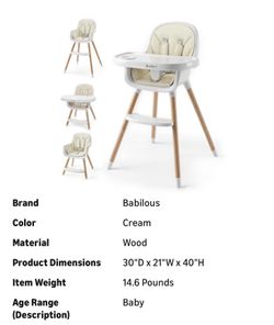 Baby High Chair With Adjustable Wooden Legs