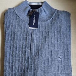 Brand New Blue Nautica Men's Quarter Zip Sweater. Size Large