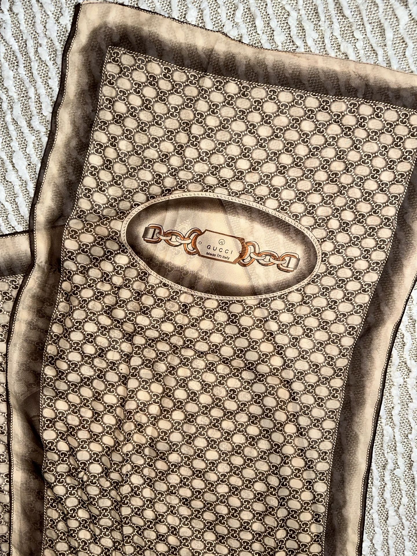 Vintage Gucci GG 80s 90s Silk Monogram Brown Scarf 