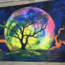 Colorful Moon Tree TAPESTRY Wall Art – Large Psychedelic Decor