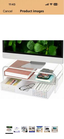 Desk Organizer and Accessories, 2-Tier Computer Monitor Stand Riser with Drawer and 2 Pen Holders, Laptop Stand, Office Desk Accessories for Office Su