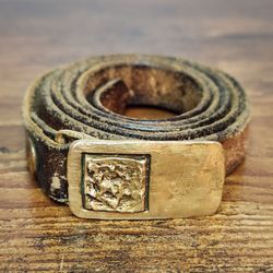 Vintage Signed Ivar Hyden Brass Belt Buckle 1979 Rare Framed Nugget