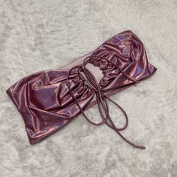 New Medium pink metallic iridescent tube top shirt festival rave raver blouse 