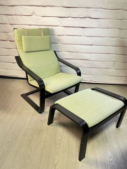 Ikea Poang Chair & Stool Green Black
