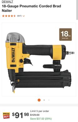 DEWALT DWFP12233 18 Gauge Pneumatic Corded Brad Nailer for Sale in