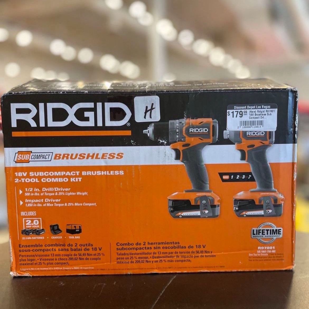 RIDGID 18V SubCompact Brushless 2-Tool Combo Kit with Drill/Driver, Impact Driver, (2) 2.0 Ah Batteries, Charger R97801